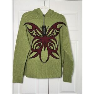 Current Mood Fly Away Butterfly Hoodie Womens Size M Green Y2K Knit Dolls Kill